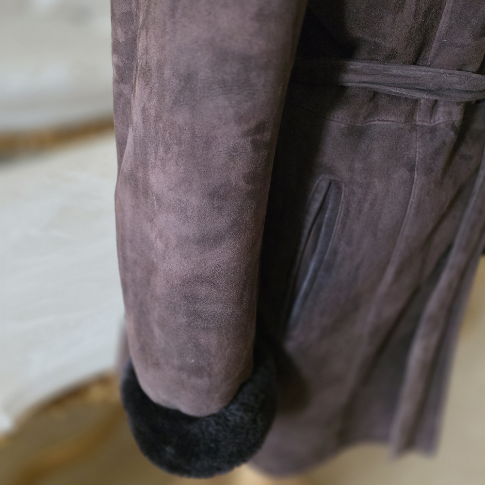 Dark Mocha Brown 100% Genuine European Sheepskin Shearling Leather Jacket - Picture 5 of 14